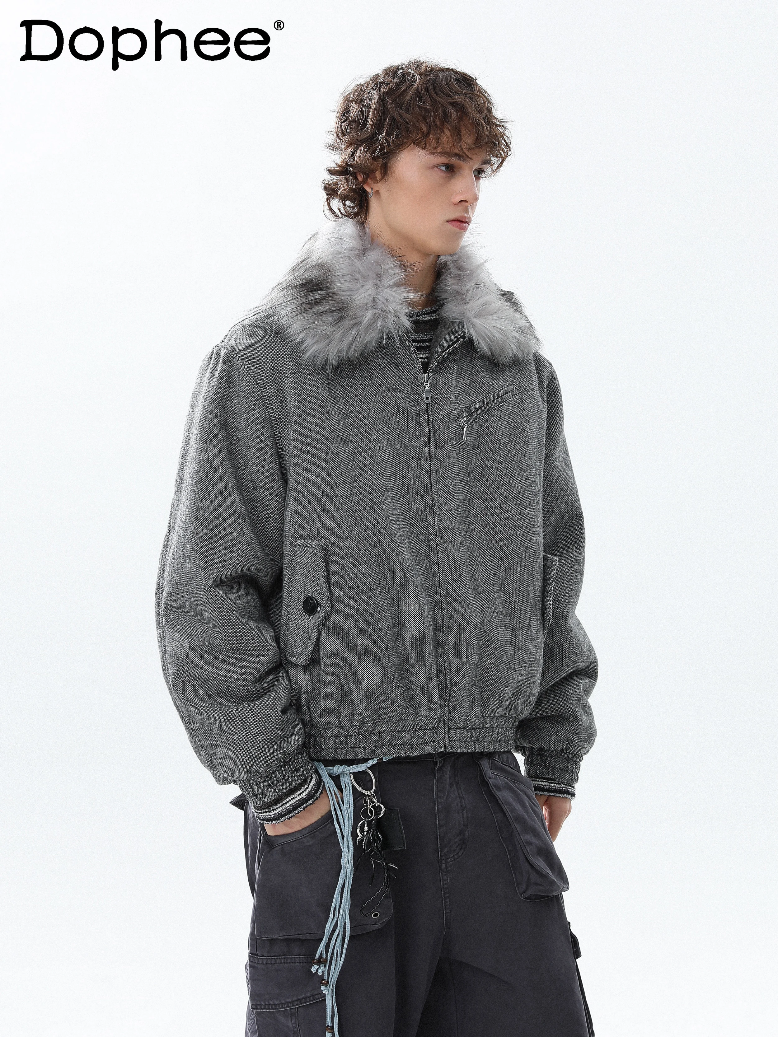 

Мужская хлопковая куртка с меховым воротником в американском стиле ретро, зимнее трендовое свободное утолщенное теплое хлопковое пальто