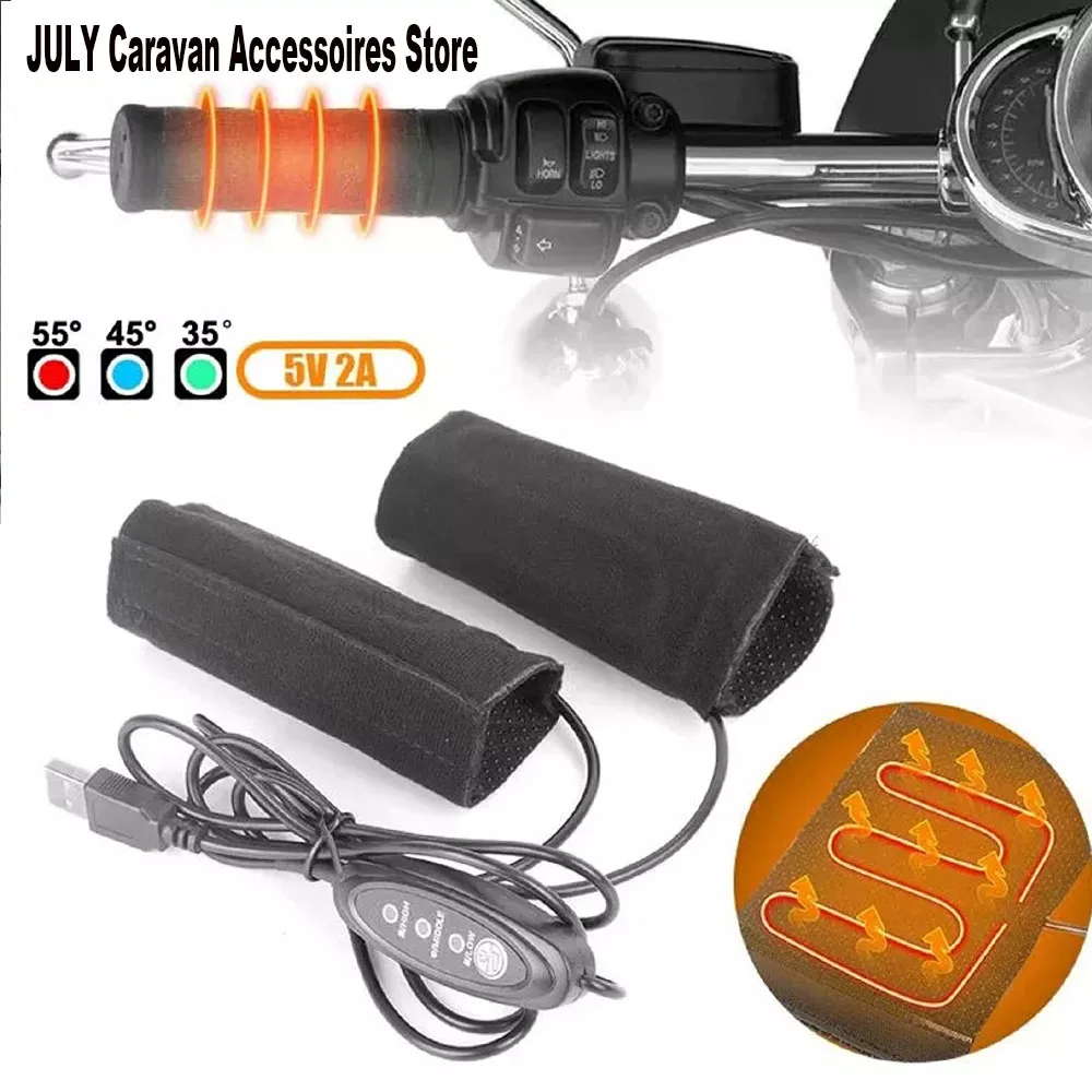 

5V Motorcycle USB Adapter Heating Handle Bar Cover 2A Grip 3 Gear Handlebar Heated Warmer Sleeves Motorcycle Handlebar Parts