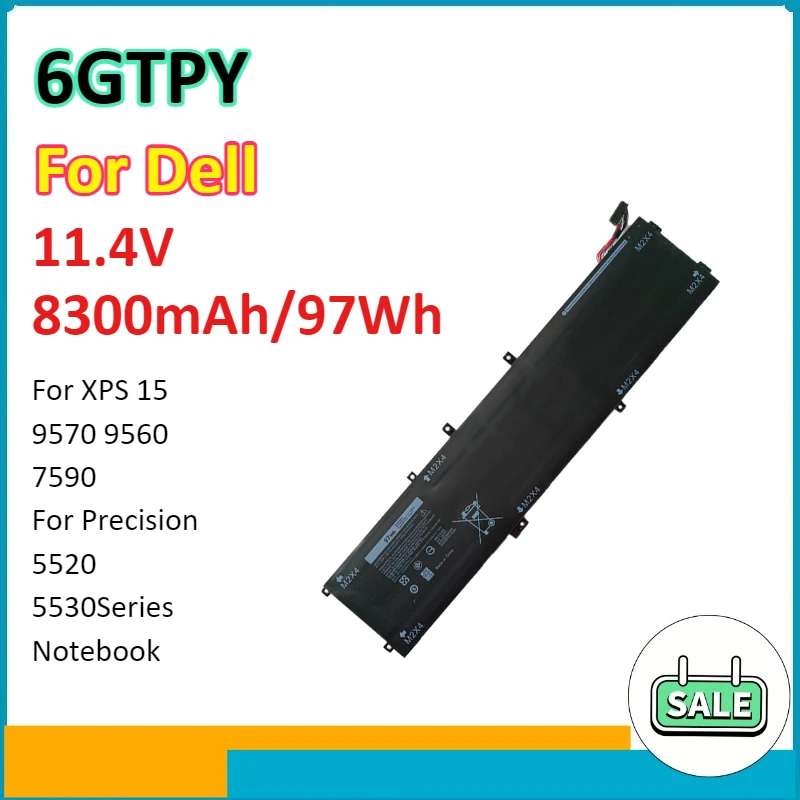 

6GTPY аккумулятор для ноутбука DELL XPS 15 9570 9560 7590 для ноутбука серии DELL Precision 5520 5530, литиевая батарея 11,4 В 97 Втч