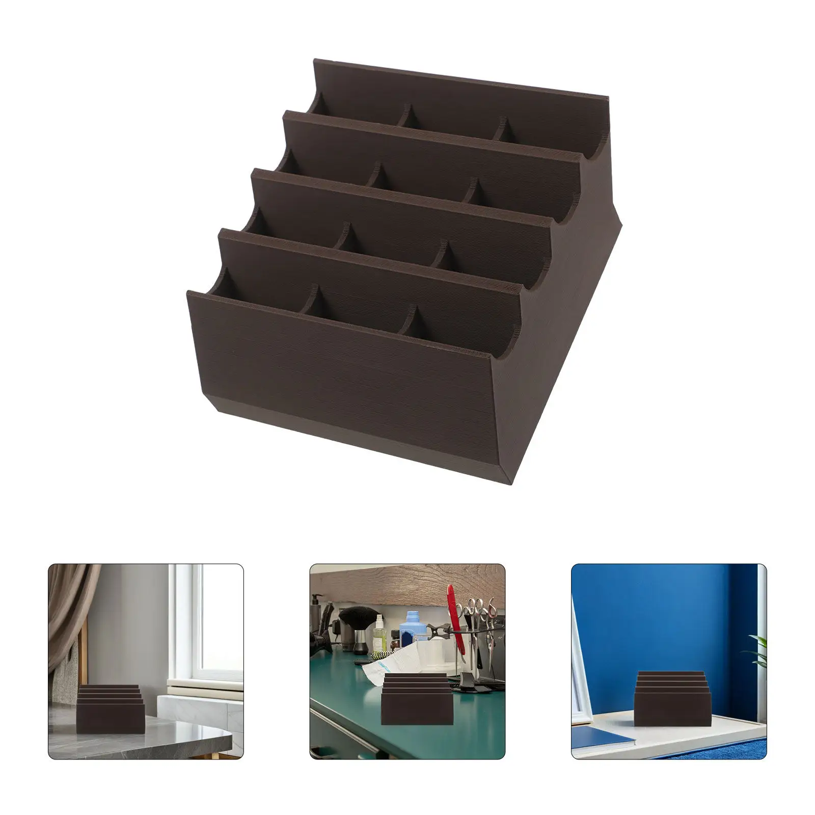

Brown 12-Slots Clipper Blade Holder Razor Blade Storage Box Compact Organizer for Bathroom Barber Grooming Beard Tools