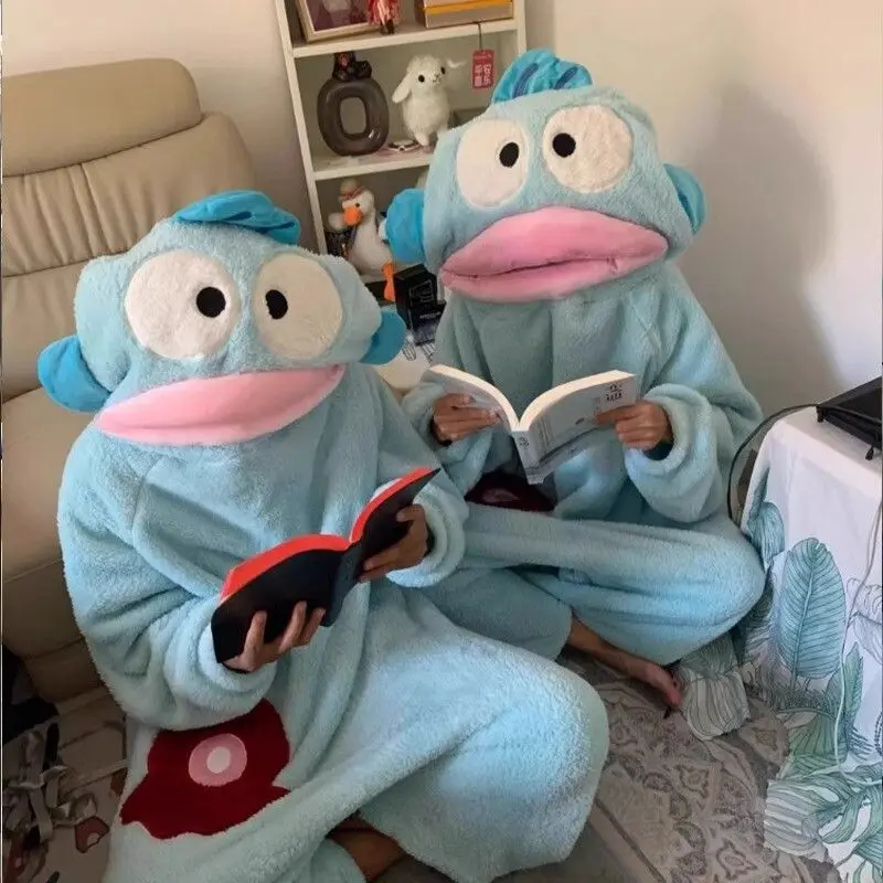 Sanrio dibujos animados Hangyodon mono de franela niñas invierno forro polar grueso cálido ropa de casa usable como prendas de vestir exteriores regalo de Navidad