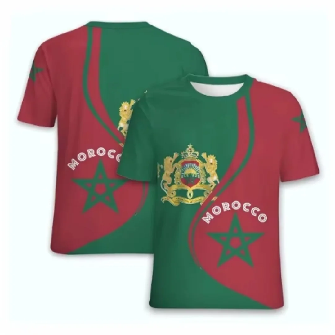 Morocco National Emblem Flag Print Summer Men's O-Neck T-shirt Casual Short Sleeve Oversized T Shirts Fashion Trend Men Clothing