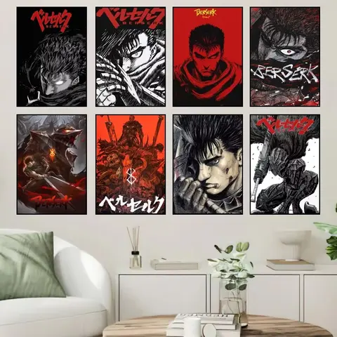 Kentaro Miura Berserk Guts โปสเตอร์การ์ตูนภาพพิมพ์สติกเกอร์ติดผนังห้องนอนห้องนั่งเล่น hiasan kamar สำนักงานบ้าน