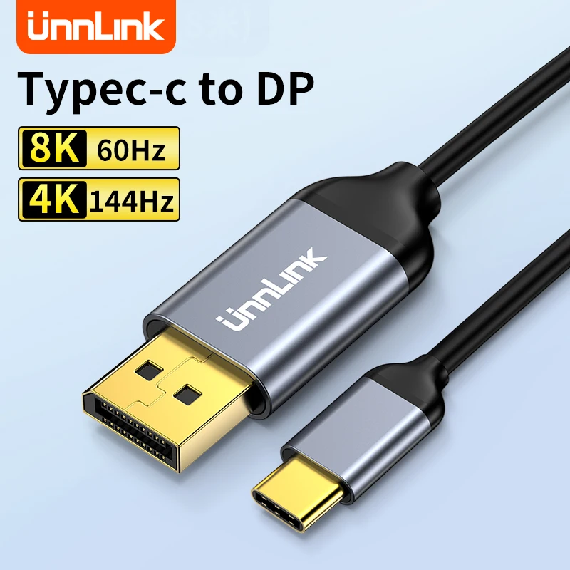 Unnlink 8K HD USB-C to Displayport Converter Type-C Male to DP Connector Support 8K 60Hz/4K 120Hz for Switch PC TV Macbook Pro