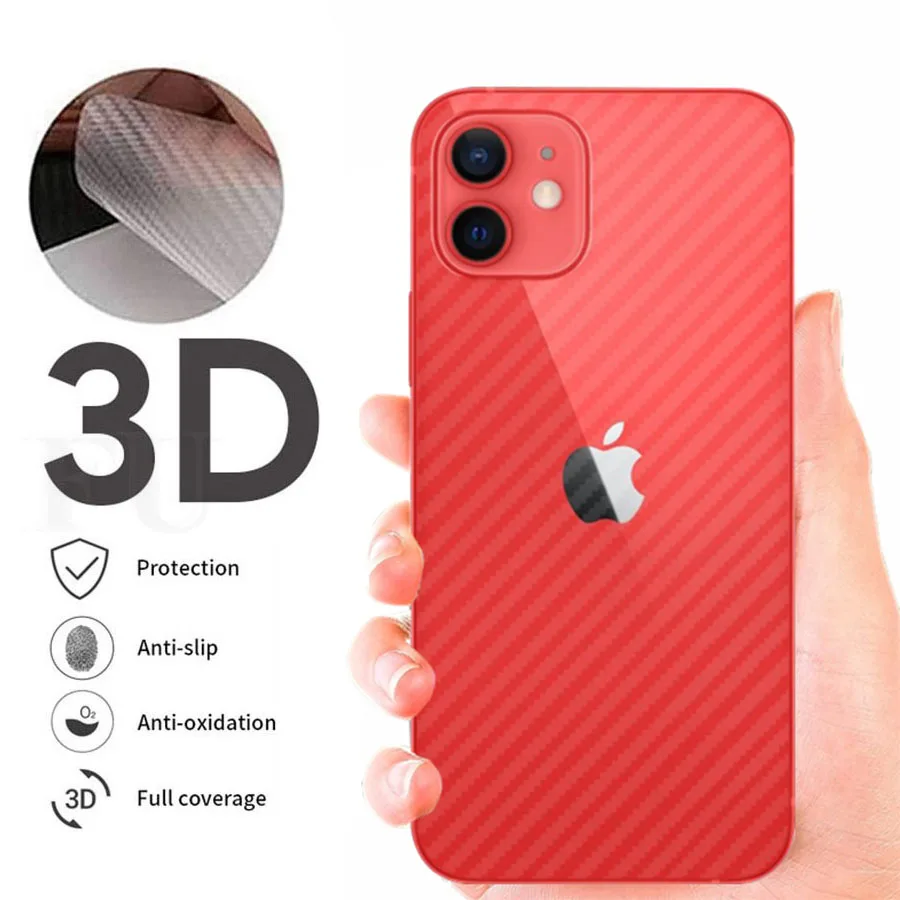 

5Pcs Back Carbon Fiber Film On the For iPhone 12 11 XR XS 7 8 15 Plus SE Back Screen Protector On For iPhone 11 12 13 14 Pro Max