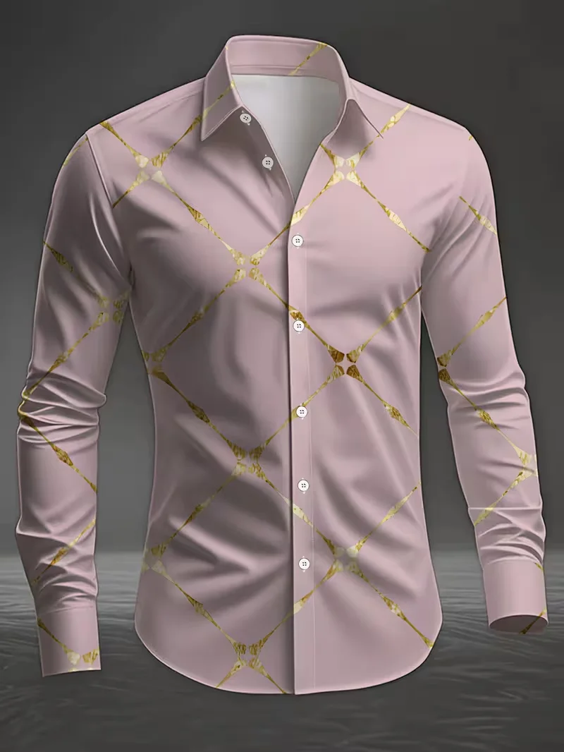 New men's long sleeved 3D heart-shaped printed shirt, fashionable lapel button up men's shirt, comfortable top