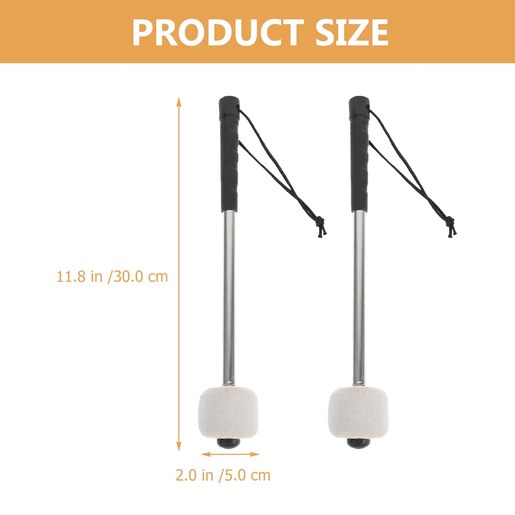 

2Pcs Felt Bass Drum Mallets Stainless Steel Handle Professional Wool Felt Head Percussion Drumsticks Performance Drum
