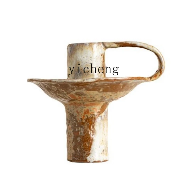ZYA Handmade Vintage Wabi-Sabi Ceramic Candle Holder Homestay Ceramic Candle Ornament Glossy Holy Wood