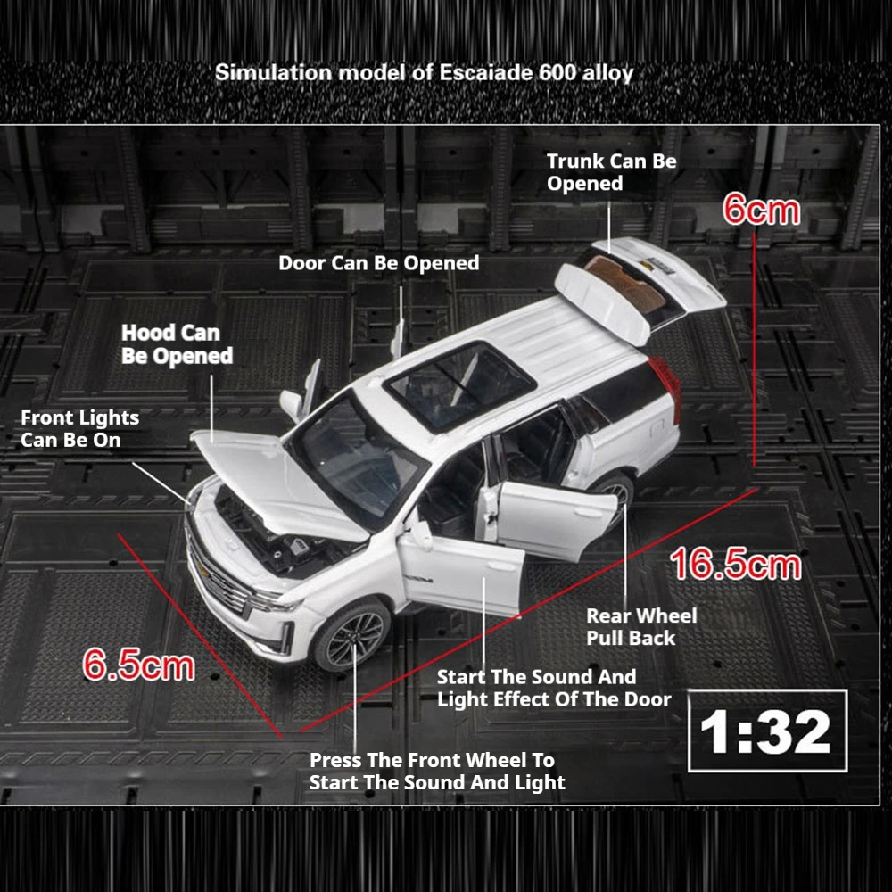 에스컬레이드 600 합금 자동차 모델 장난감, 금속 다이캐스트 오프로드 차량, 사운드 라이트, SUV 자동차 장난감, 어린이 선물, 1:32 체중계