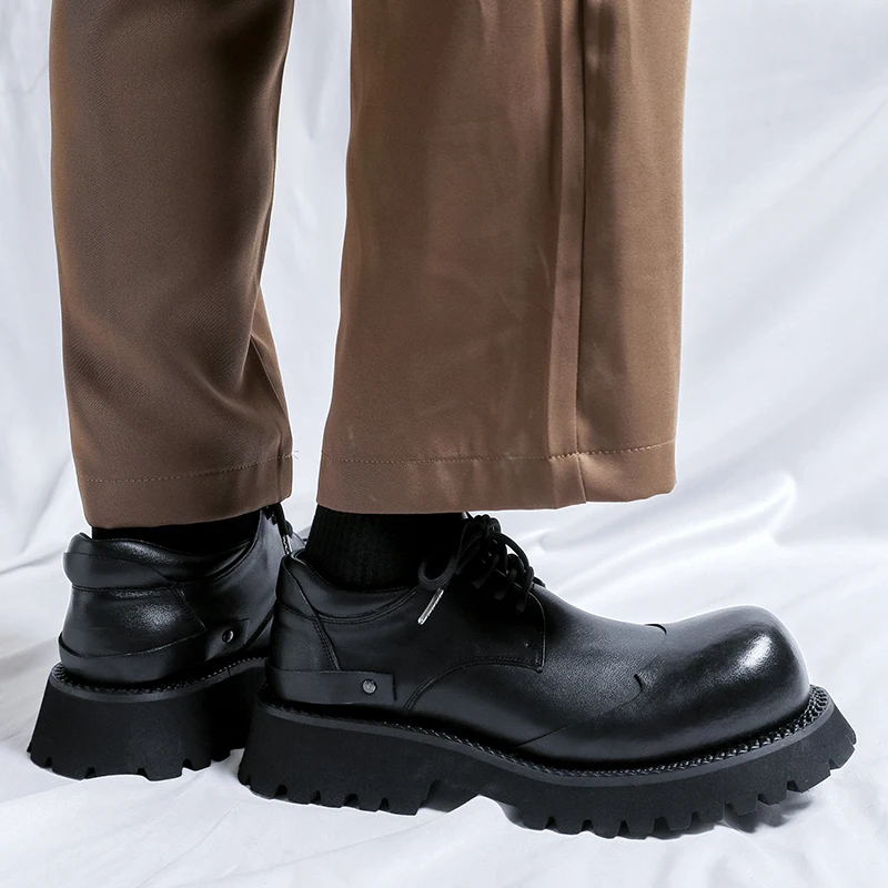 

Men's thick soled leather shoes Luxury designer casual style Party or Business 38-46 Outdoor fashion street shoes Black Derby