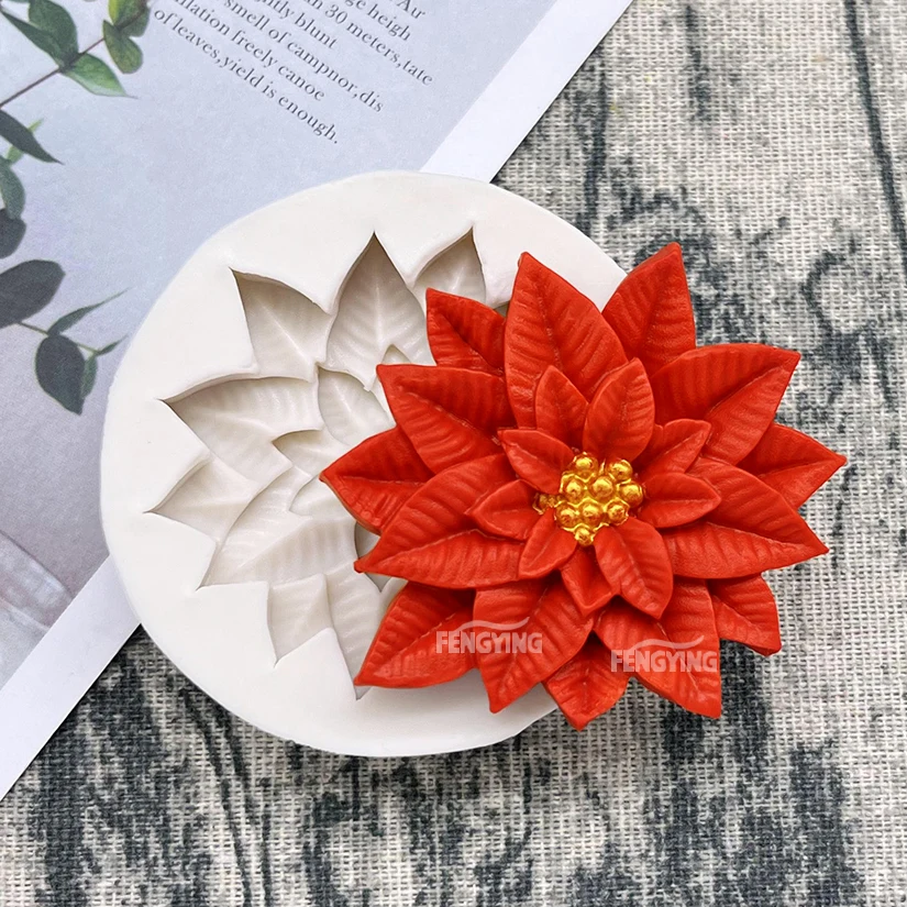 Poinsettia Christmas Flower Silicone Fondant Cake Chocolate Candy Jello Silicone Decorating Mould Tools