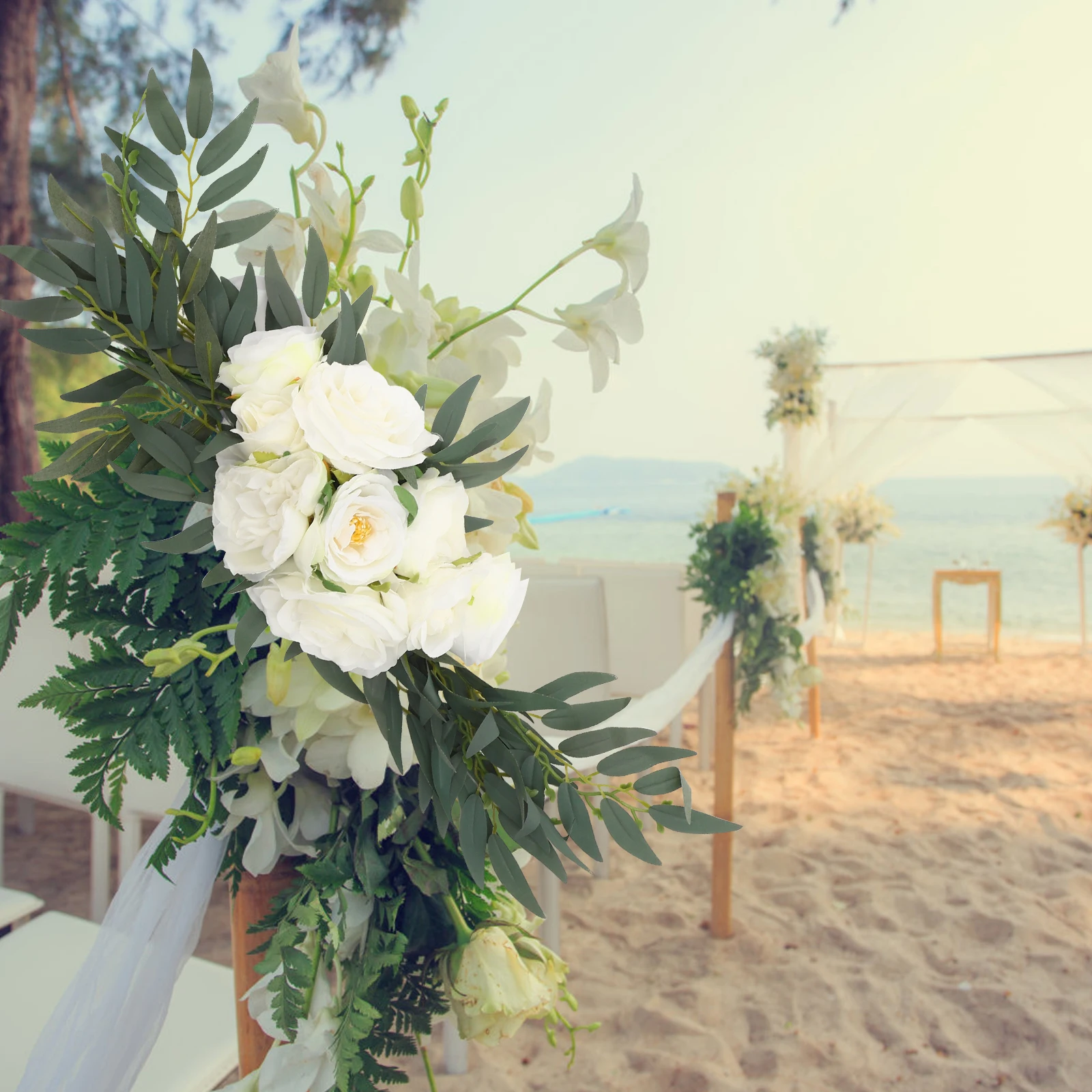 

2 Pcs Artificial Flower Decor Rustic White Wedding Arch Sign Corner Floral Swags Adornments Reusable Easy Clean Not Fade DIY