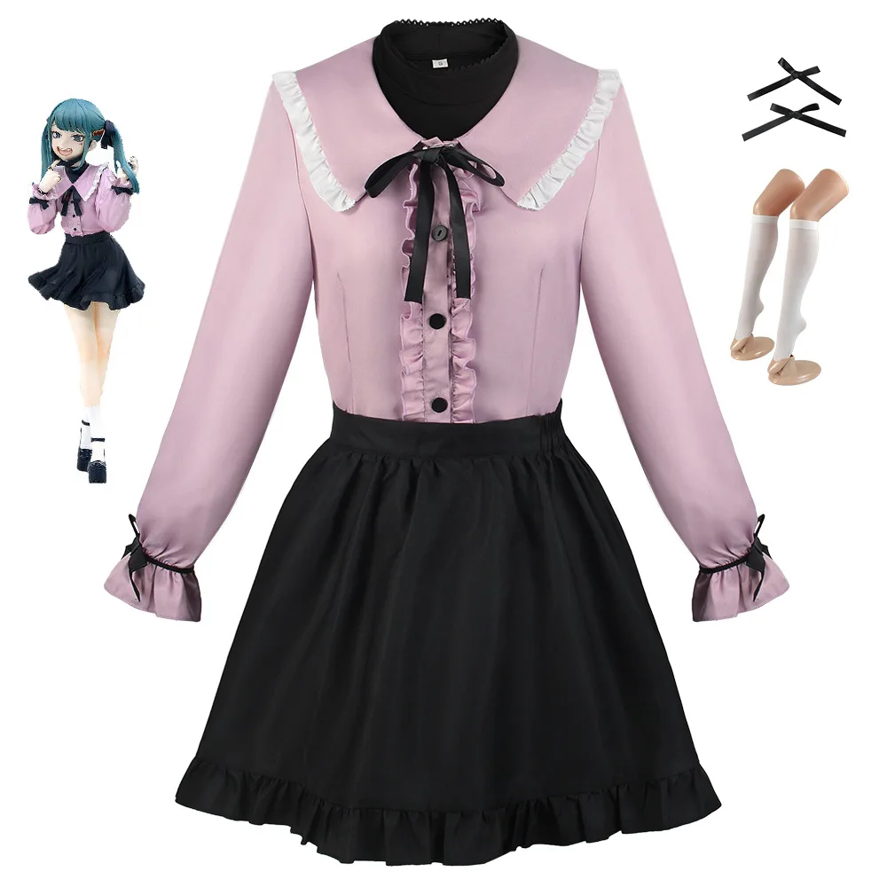 Anime Project Sekai Cosplay Costume Mikuku Outfit Vampire Disguise Performance Stage Skater Maid Dress Women's Wig Costume Set
