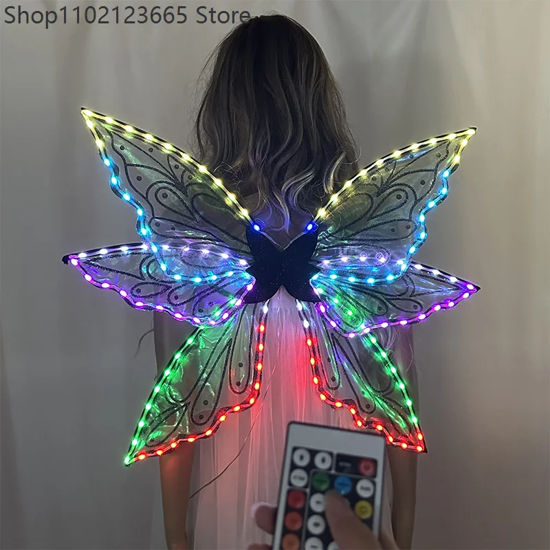 Colorful Led Butterfly Wings Adults Luminous Stage Performance Cosplay Belly Dance Costume Accessory For Party And Night Show - view 4