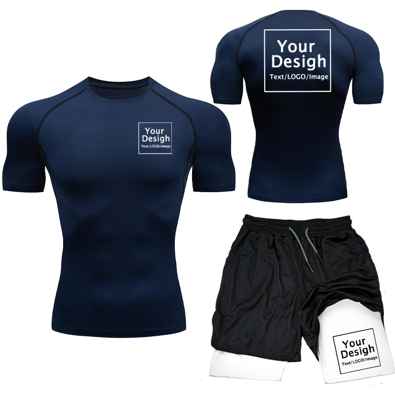 Ensemble de Compression imprimé personnalisé pour hommes, chemise de gymnastique + short d'entraînement, combinaisons Rashguard d'athlétisme respirantes à séchage rapide