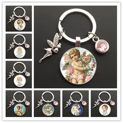 Lindo llavero de cristal de Ángel hermoso pequeño ángel colgante de cristal bolso de coche llavero de metal de Ángel joya de moda regalo para hombres y mujeres