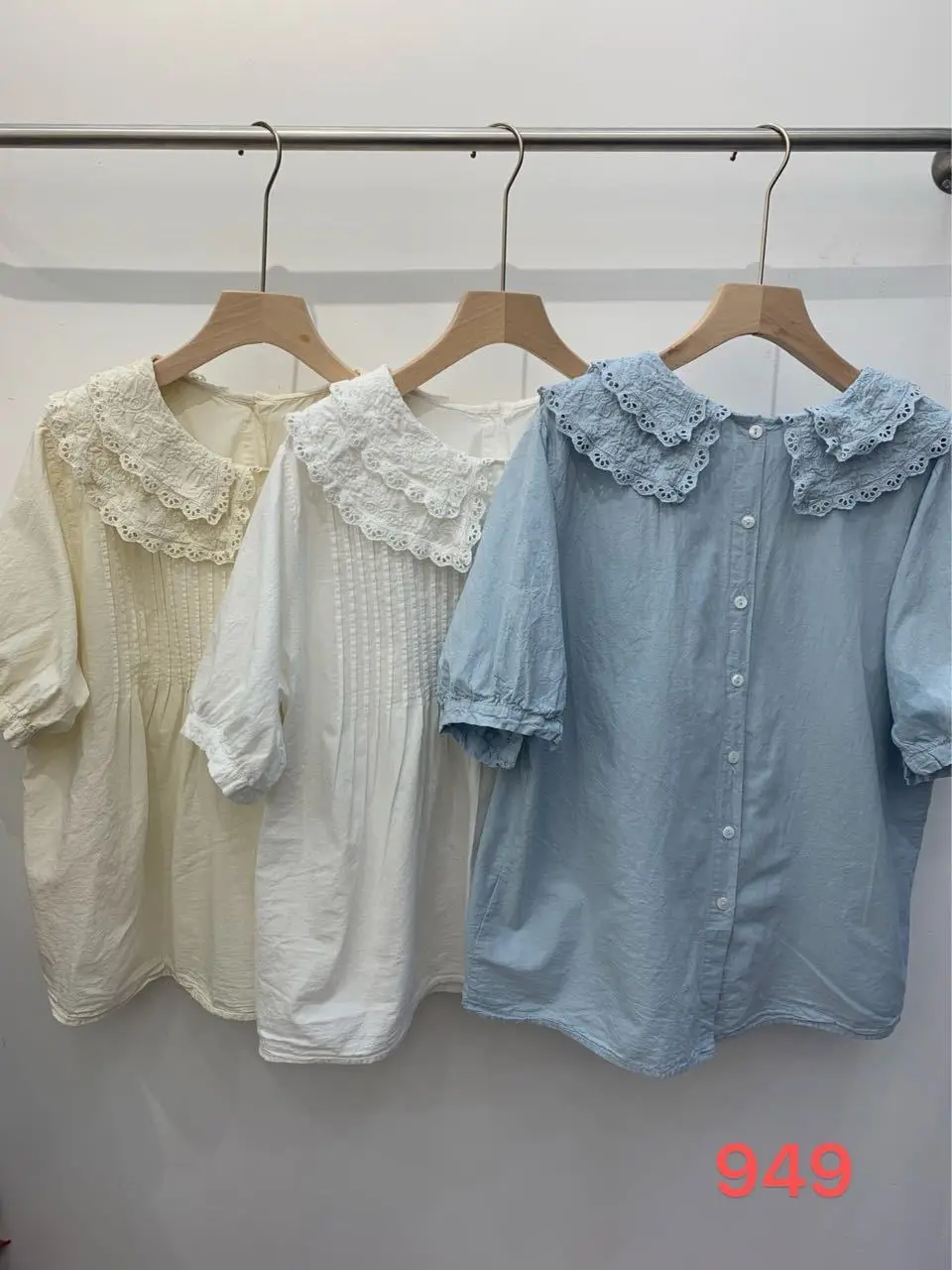 New Summer Cotton Short Sleeve Shirt Lapel Organ Pleats Tops Girl Loose French Sweet Commute Doll Blouse 2024 Autumn T46351QC