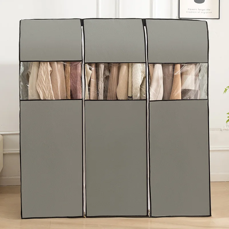 Grey Hanging Garment Bags for Closet Storage Extra Large Clothes Storage Bag Bottom Enclosed Clothes Protector for Suits Coats