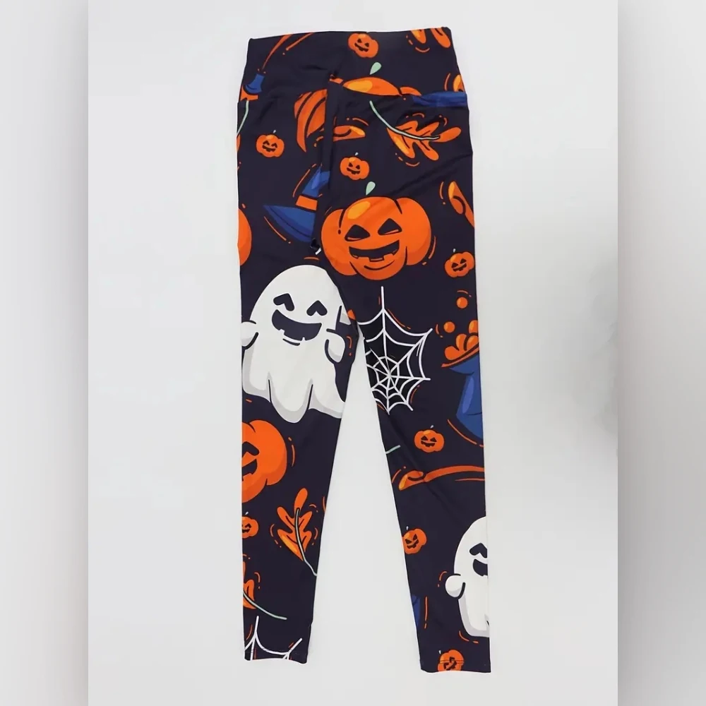 Halloween pumpkin print stretch elastic waist tight women\'s casual leggings festive atmosphere