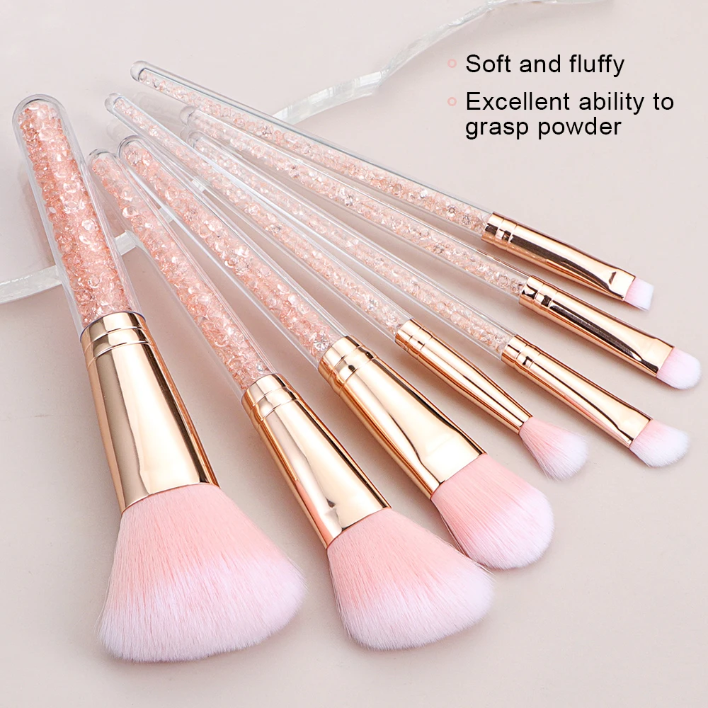 

7pcs Pink Crystal Handle Professional Makeup Brushes Creative Portable Multifunctional Cosmetic Brush For Making Up Supply