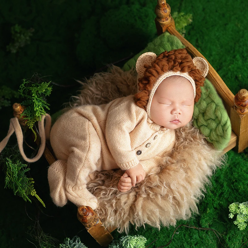 0-1 Month Baby Clothing For Photo Lovely Lion Costume Hat Jumpsuit Tail Set Newborn Photography Outfit Baby Birth Anniversary