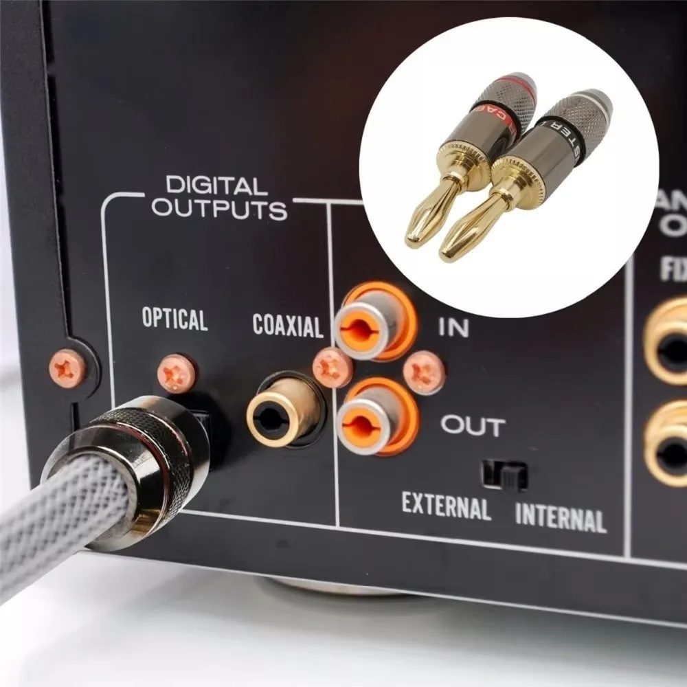 High Quality 4mm Copper Speaker Adapters Screw-Type Durable Speaker Plugs 24K Gold-Plated Screw-Type Audio Connectors