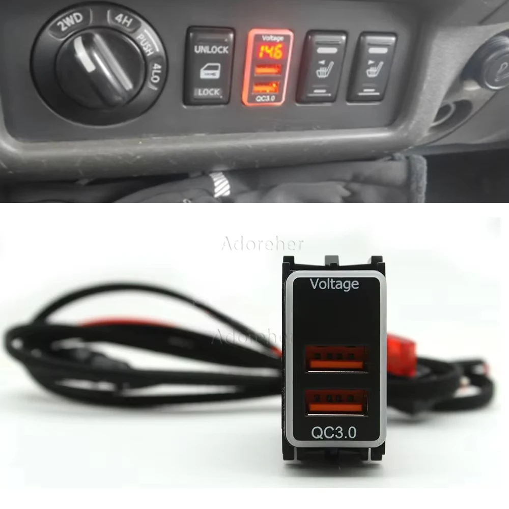 Compatible for Nissan Patrol Y62 Car USB Port Charger USB QC3.0 Quick Fast Charging Connector with Voltage Display Meter