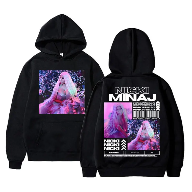 

Rapper Nicki Minaj Pink Friday Album Double Sided Print Hoodie Men Women Fleece Cotton Hoodies Male Hip Hop Oversized Sweatshirt