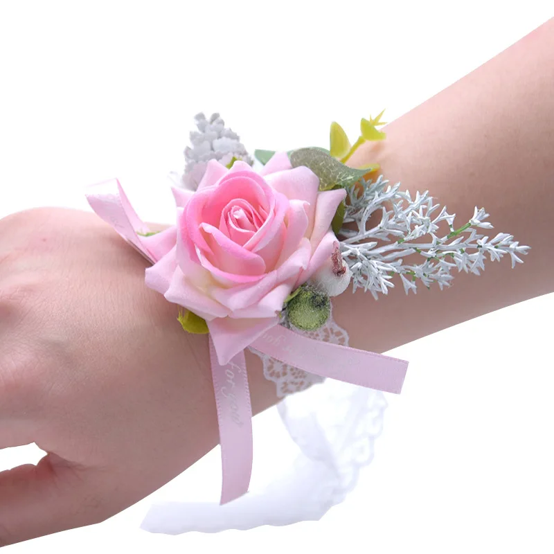 Novo marfim rosa flores pulseira de dama de honra pulso corsage noiva acessórios de seda sash menina fontes de casamento