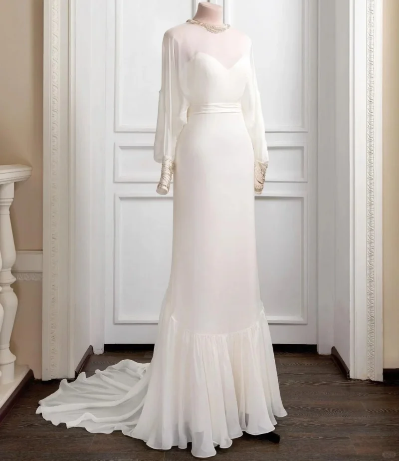 

Customized Irregular Long Sleeve Evening Gown with Short Front And Long Back for Women Elegant Floor-Length Custom Costume