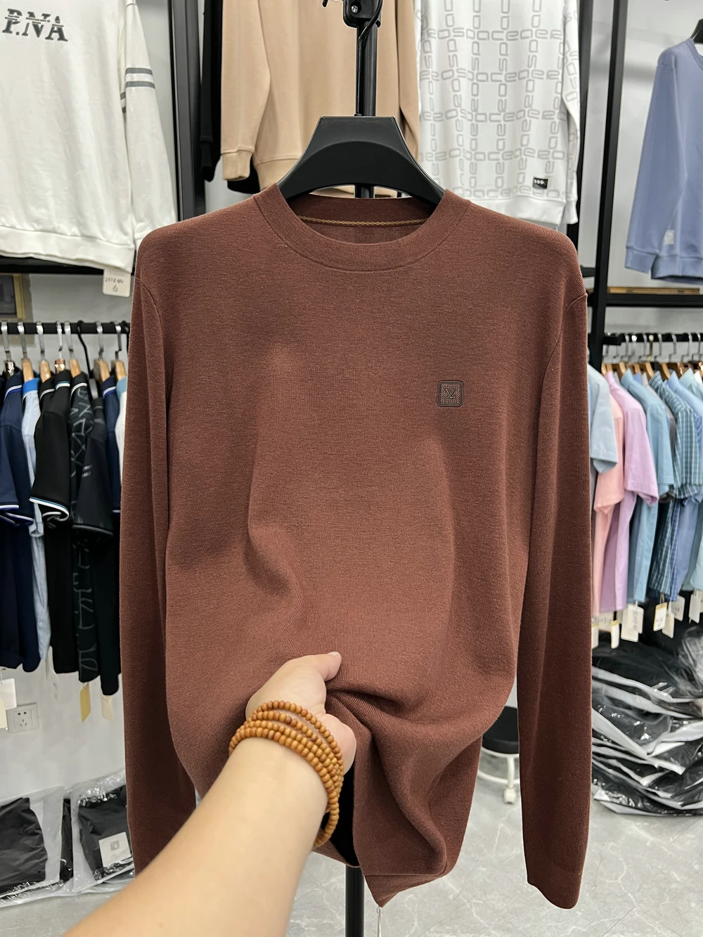 

Camere Blend Men's Knitted Sweater round Ne Casual Sle Inner Wear Mid-aged Suitable Soft Polyester Nylon Long Sve