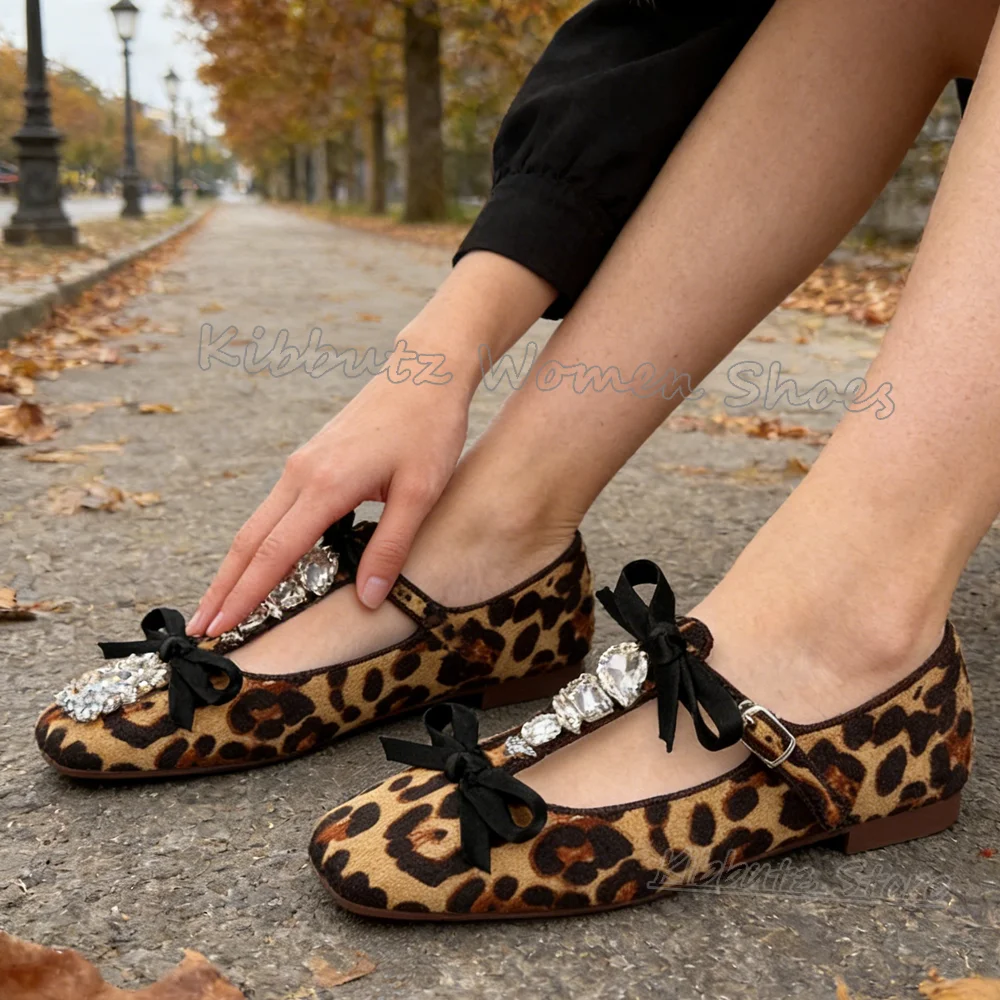 

Леопардовые балетки с бантиками, женская обувь без шнуровки с квадратным носком на плоской подошве, разноцветные, модные, роскошные, элегантные, удобные, сексуальные, милые, новые
