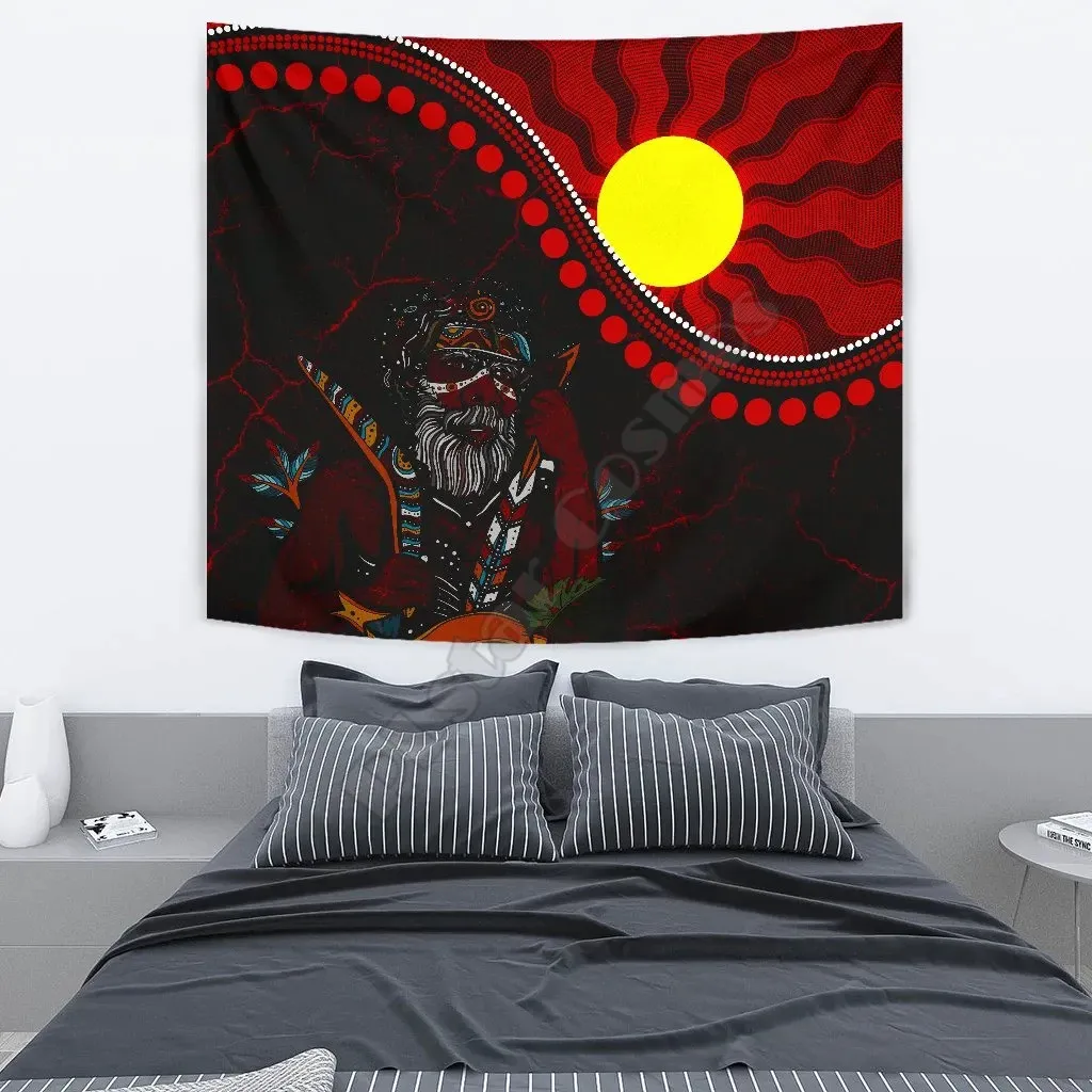 

Australia Aboriginal Tapestry Indigenous Flag With Footprint Hand Art 3D Printed Tapestrying Rectangular Home Decor Wall Hanging