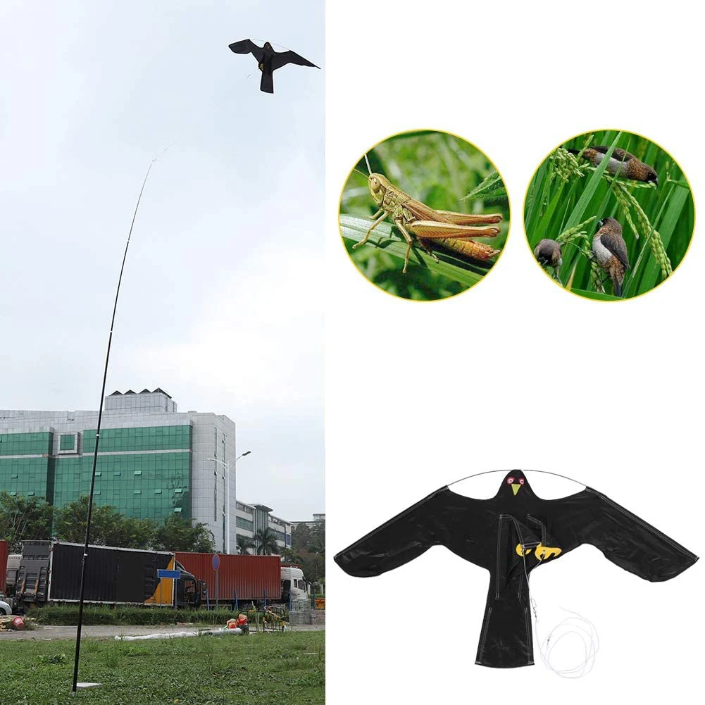 Extendable Bird Repeller Scarer Flying Hawk Kite with 5m Telescopic Pole