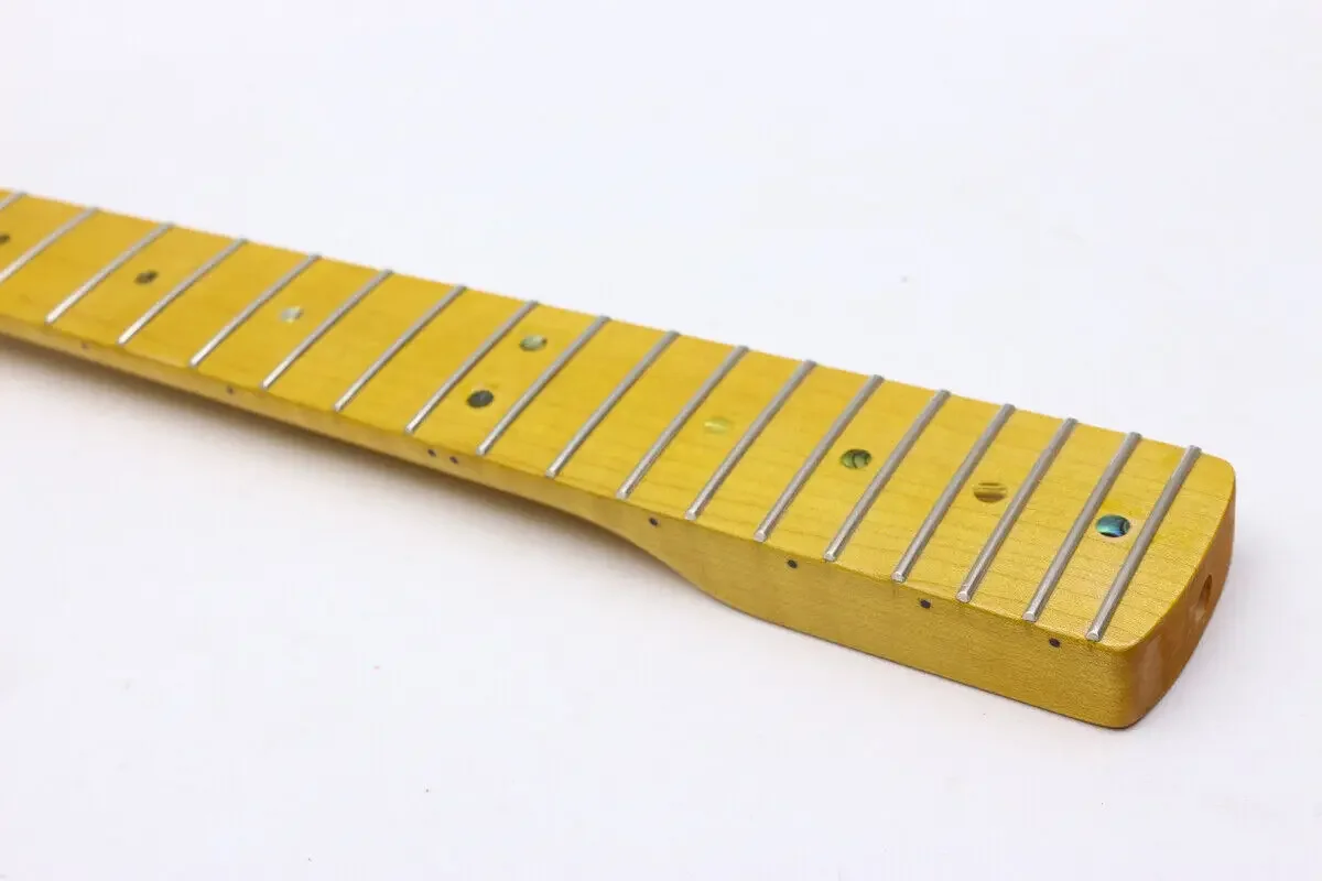 Yinfente Canda Maple 21 Fret Guitar Neck 25.5 Inch Inlay Bolt on Heel with Back Strip Glossy Yellow Painting Finshed for Luthier