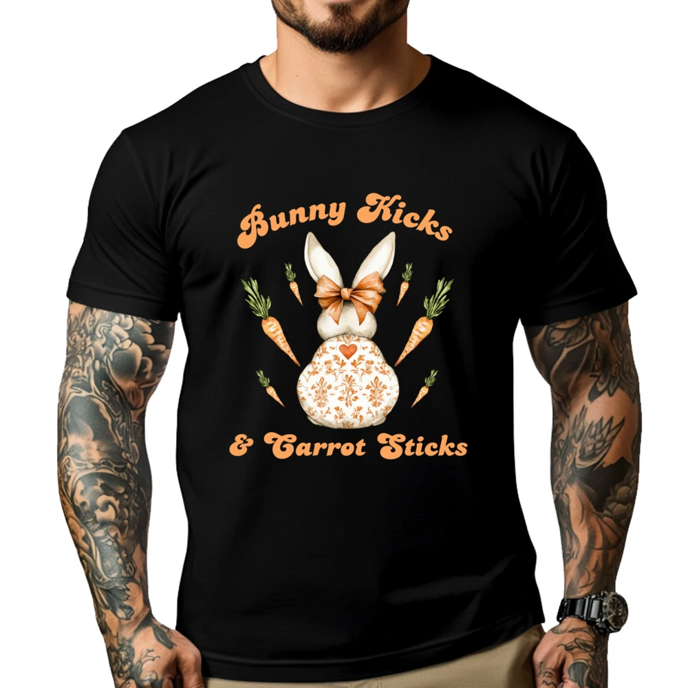 

Bunny Kicks Carrot Sticks Chinoiserie Bunny Rabbit Easter Brand T Shirt Men's Clothing 2025 Japan Style
