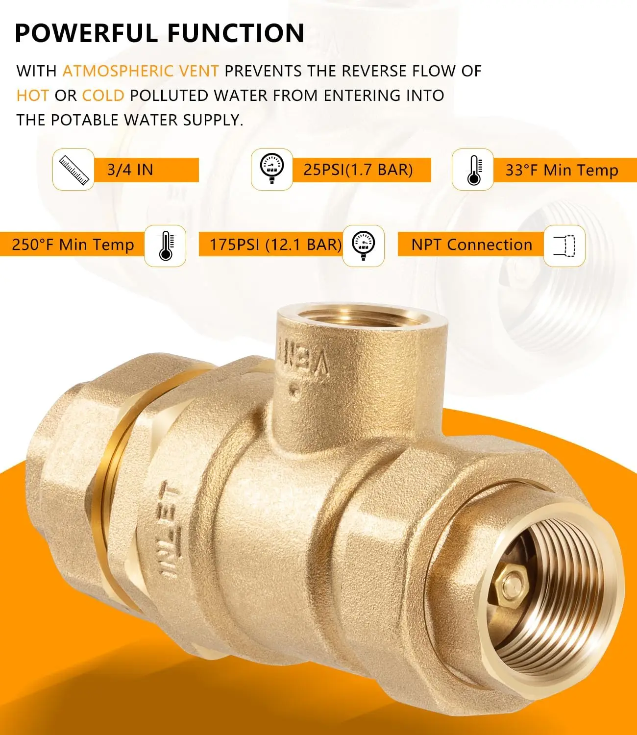 9D-M2 Backflow Preventer Dual Check Valve with Intermediate Atmospheric Vent, 3/4 Inch, Female Union Inlet and Outlet Connection