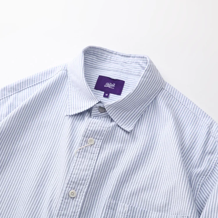 100% Cotton Purple Label Oxford Shirt Men's Loose Cityboy Striped Shirt Long Sleeve Lapel Japanese Wide-style Dress High Quality