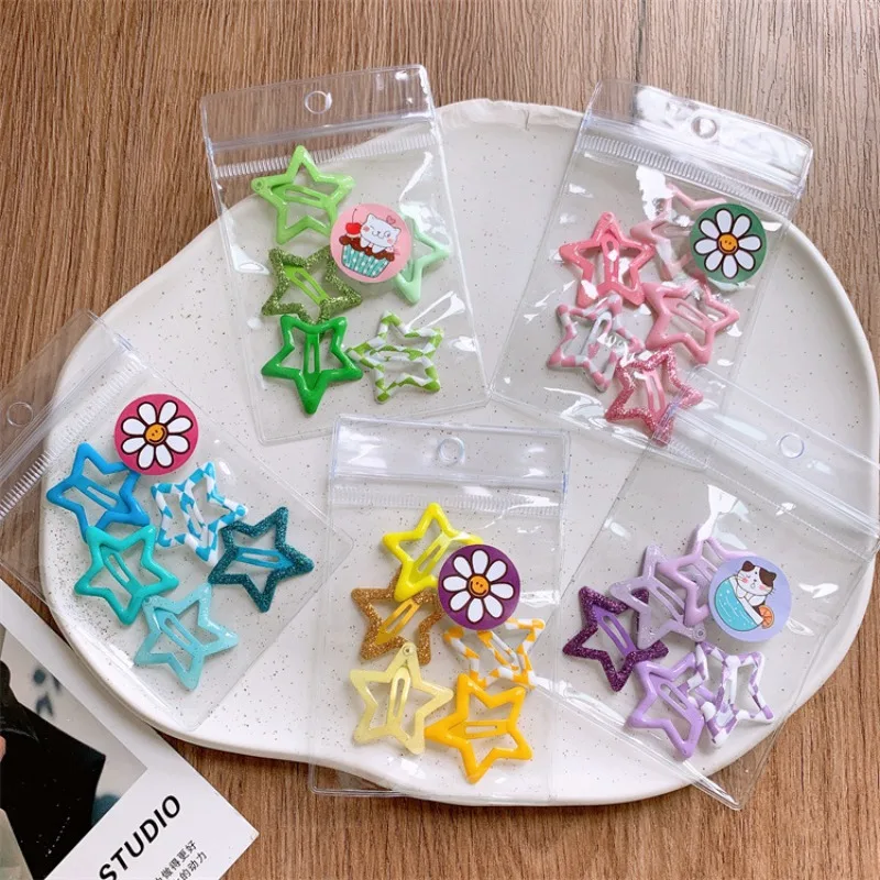 

Fashion Star Checkered Glitter Hair Pins Set 5Pcs Sparkly Design Side Clips Non Slip No Crease Sweet Kids Daily Use Barrettes