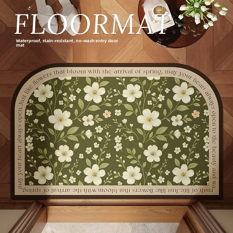 

American Sle Floral een круглый угловой коврик для входной двери, анти-дир, легко протираемый, без Wa, ПВХ, порог, грязеотталкивающий ковер