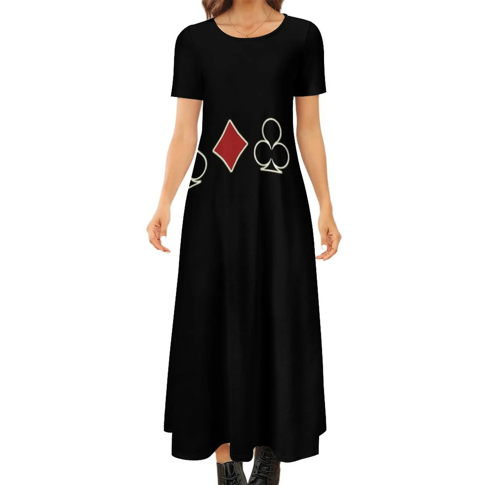 

Poker Night Round Neck Short Sleeve Dress Long dress woman woman dress Long dresses women evening