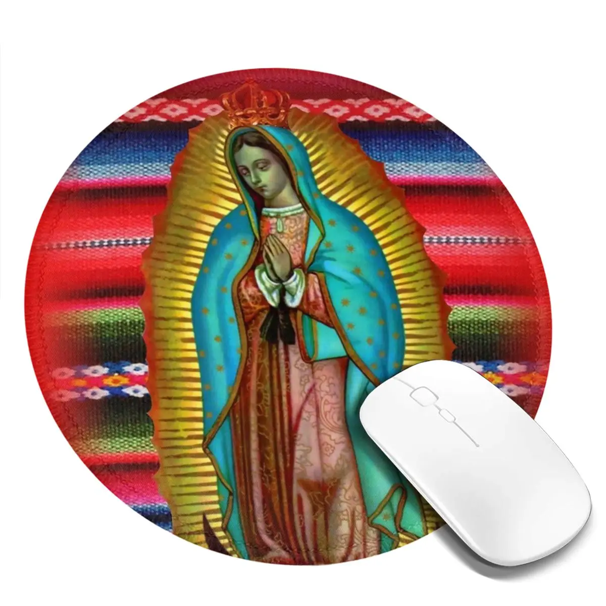 Virgin Mary Round Mouse Pad Our Lady of Guadalupe Rubber Gaming Mousepad For PC Laptop Computer Waterproof Custom Mouse Mats