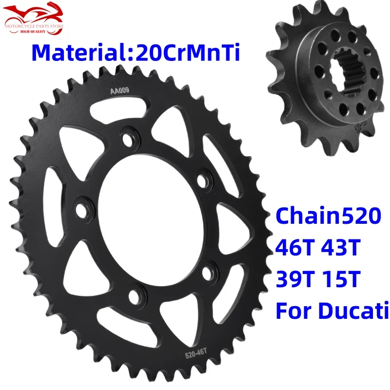 520 Chain 15 T 39/43/46 Tooth Rear Sprocket For Ducati 797 821 937 Monster 400 800 1100 Scrambler 899 959 Panigale 39/43/46 T