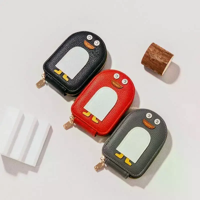 Creative MengMeng Penguin Degaussing Card Pack Women's Zipper Multi Bank Card Holder Drivers License Compact