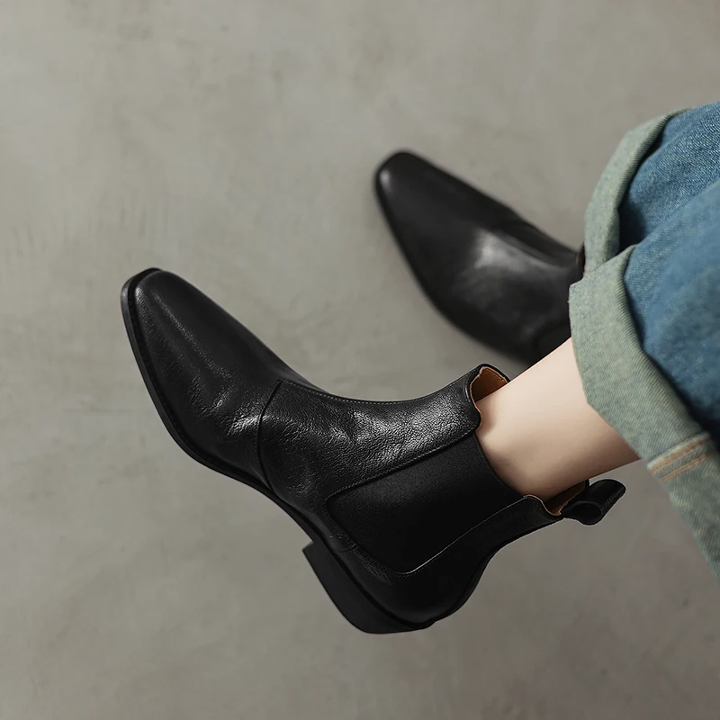 

2026 New Fashion Women Shoes Ankle Boots Winter Cow Leather Autumn Shoes High Heels Square Toe Dress Lady Short Boots 34-42