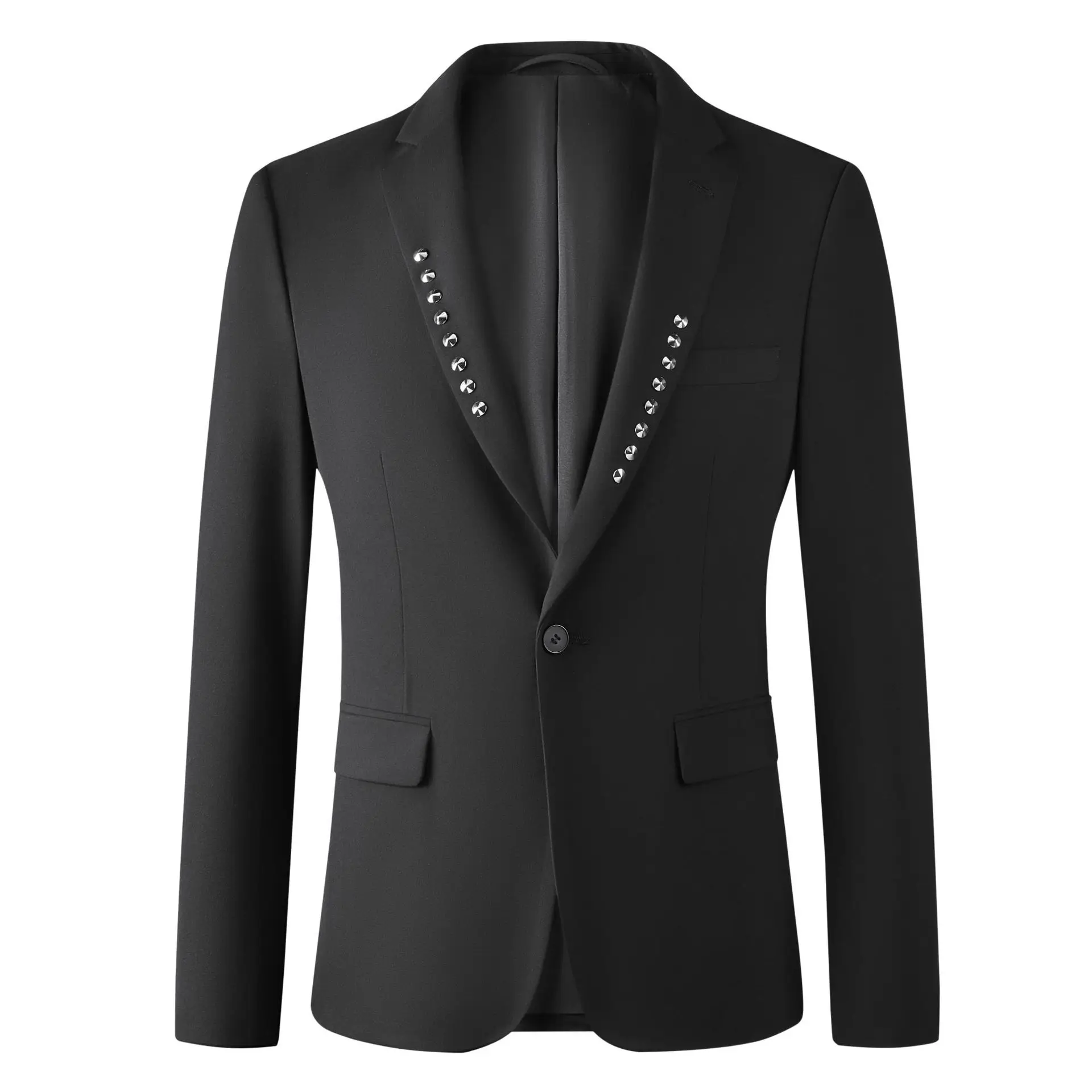 

Rivet Decoration Blazers Men Black Casual Suit Jacket Slim Business Social Jacket Tuxedo Stage Performance Blazer Masculino 2023