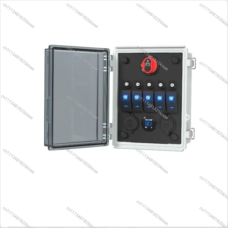 For 5 Sets of Marine Switch Panel Box Waterproof 12v Luminous Rocker Switch Box with Circuit Breaker USB Charger Automotive