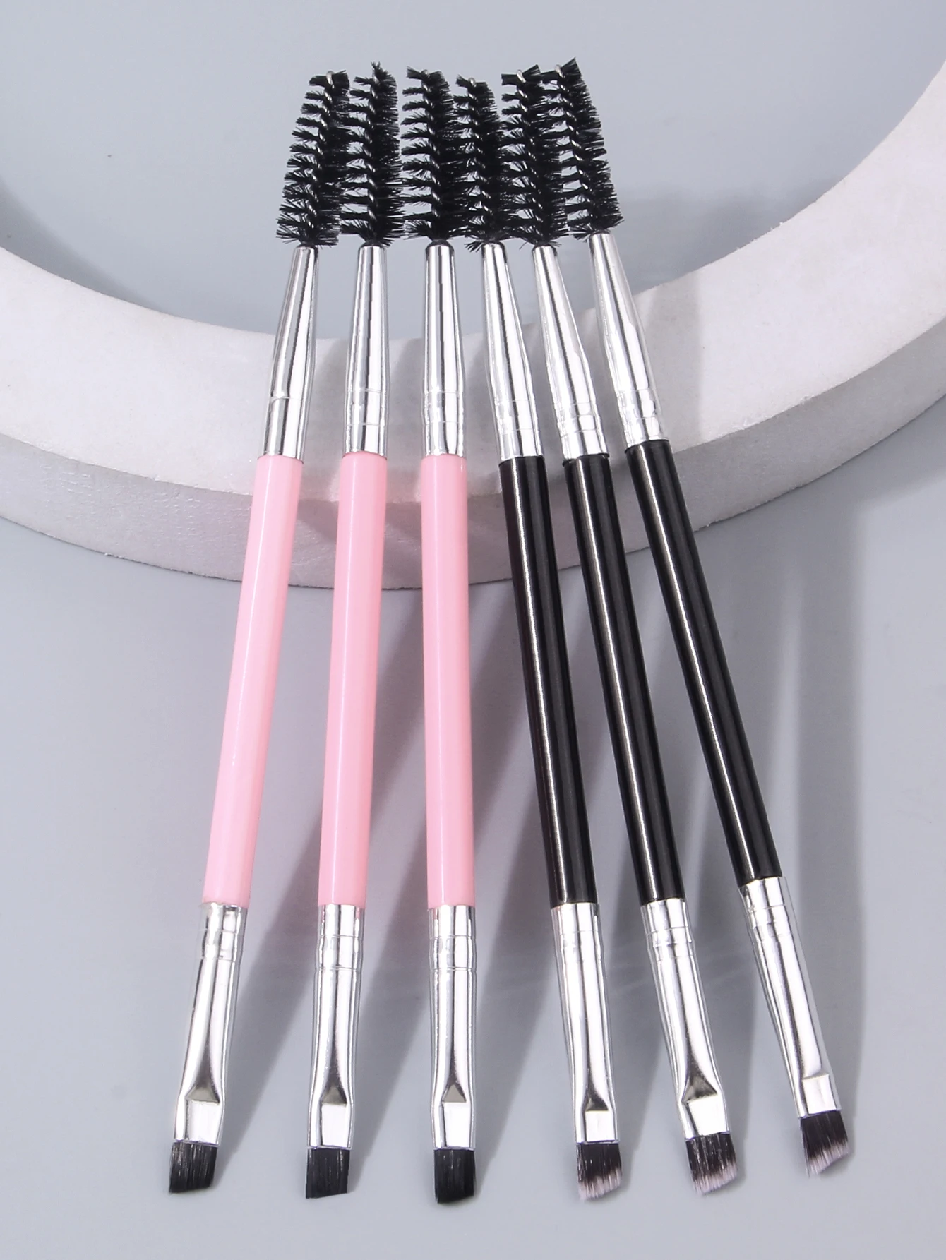 6PCS 듀얼 엔드 프로페셔널 아이 브러쉬 세트, 정밀 틴팅/쉐이핑을 위한 각진/나선형 눈썹 및 속눈썹 도구, 친화적인 화장품 키트