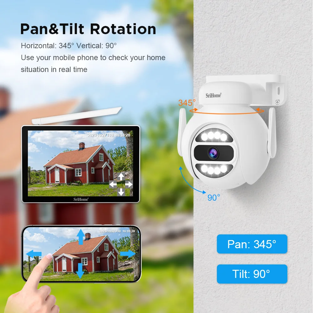 Srihome NVS010-IPC047 10 "2MP 1080P 4CH NVR Kit Telecamera IP wireless Full Color AI Rilevazione umanoide Monitor CCTV di sicurezza domestica