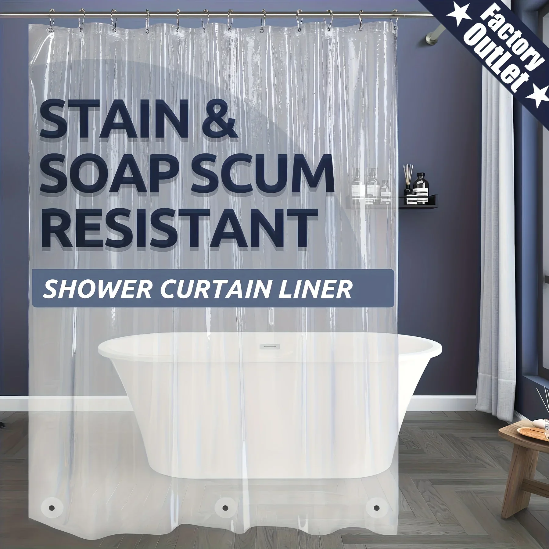 Clear Shower Curtain, Waterproof Bathroom Curtain With 12 Hooks,  Bathroom Decoration Curtain, 180*180cm/72*72in